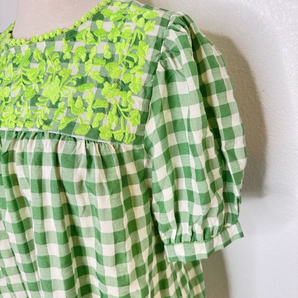 Jodifl Womens Gingham Check Embroidered Top Size S Green Peasant Cottagecore - Picture 2 of 12